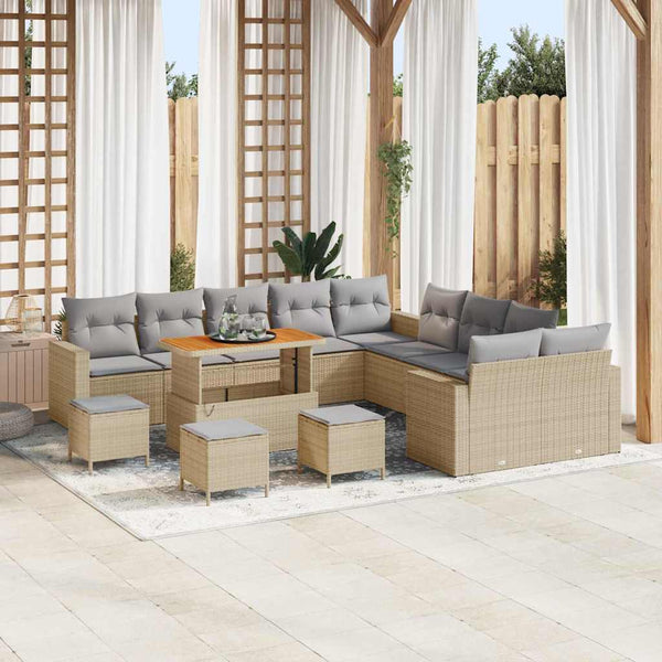 vidaXL Ensemble de canapés de jardin avec coussins 18 pcs Beige et Gris clair Résine tressée
