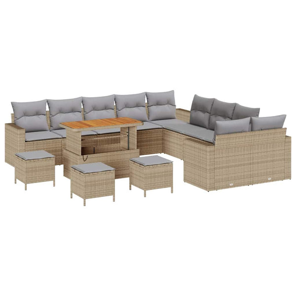 vidaXL Ensemble de canapés de jardin avec coussins 18 pcs Beige et Gris clair Résine tressée