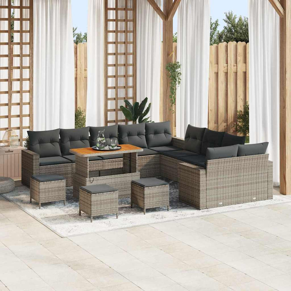 vidaXL Garden Sofa Set with Cushions 18 pcs Grey Poly Rattan