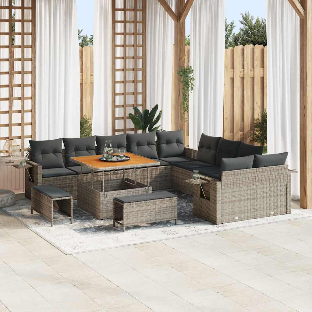 Gartensofa Set Grau Poly Rattan mit Kissen