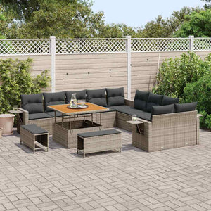 Gartensofa Set Grau Poly Rattan mit Kissen