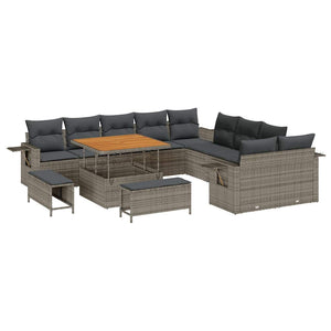 Gartensofa Set Grau Poly Rattan mit Kissen