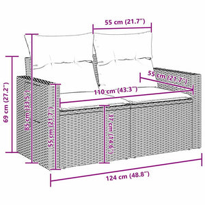 Gartensofa Set Grau Poly Rattan mit Kissen