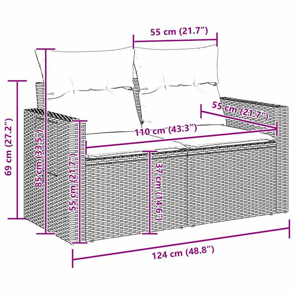 Gartensofa Set Grau Poly Rattan mit Kissen