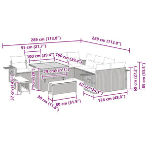 Gartensofa Set Grau Poly Rattan mit Kissen