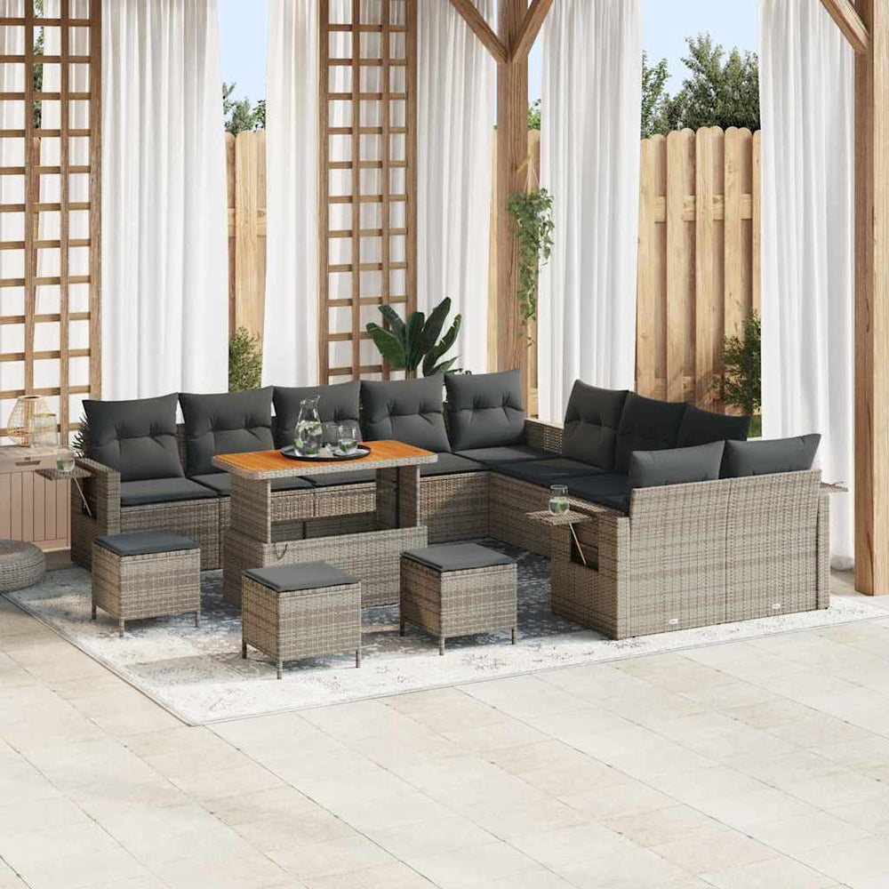 Gartensofa Set Grau Poly-Rattan mit Kissen & Stauraum