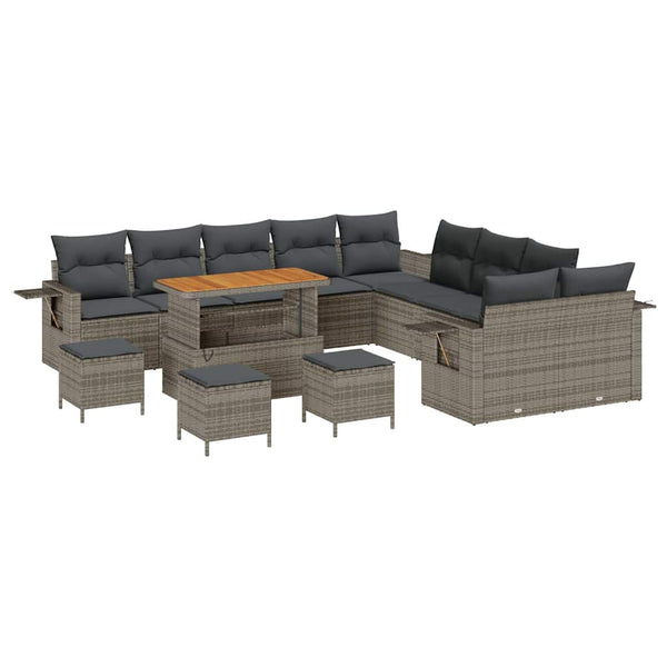 Gartensofa Set Grau Poly-Rattan mit Kissen & Stauraum