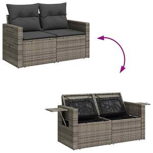 Gartensofa Set Grau Poly-Rattan mit Kissen & Stauraum