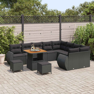 Gartensofa Set Schwarz Poly Rattan mit Kissen