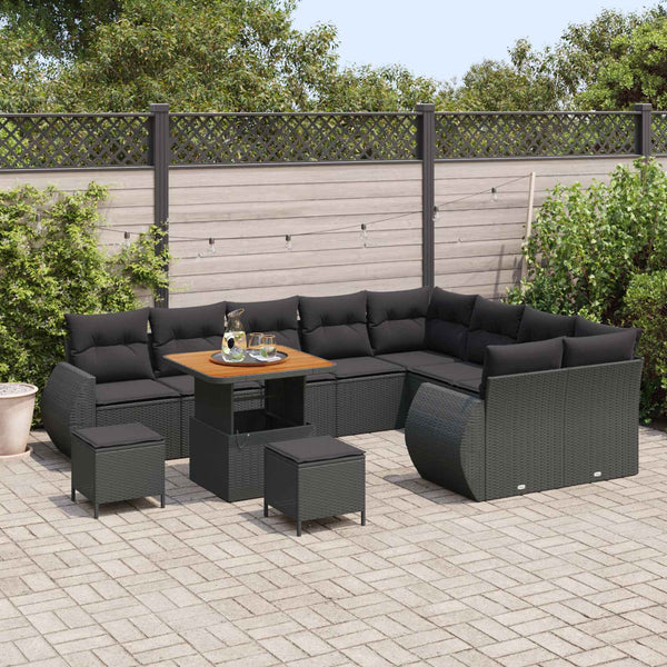 Gartensofa Set Schwarz Poly Rattan mit Kissen