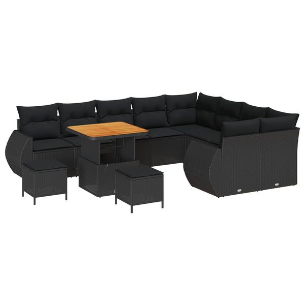 Gartensofa Set Schwarz Poly Rattan mit Kissen
