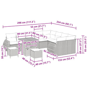 Gartensofa Set Schwarz Poly Rattan mit Kissen