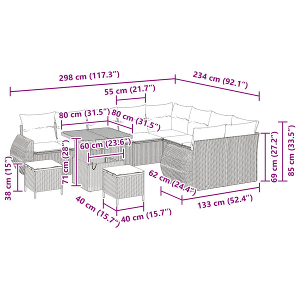 Gartensofa Set Schwarz Poly Rattan mit Kissen