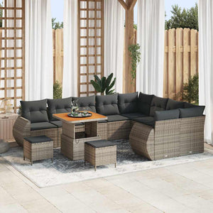 Gartensofa Set Grau Poly Rattan mit Kissen