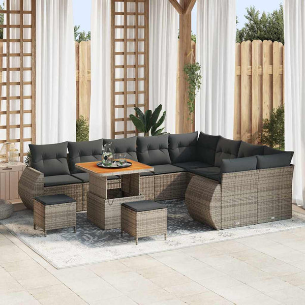 Gartensofa Set Grau Poly Rattan mit Kissen
