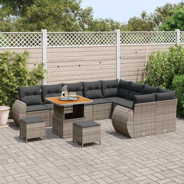 Gartensofa Set Grau Poly Rattan mit Kissen