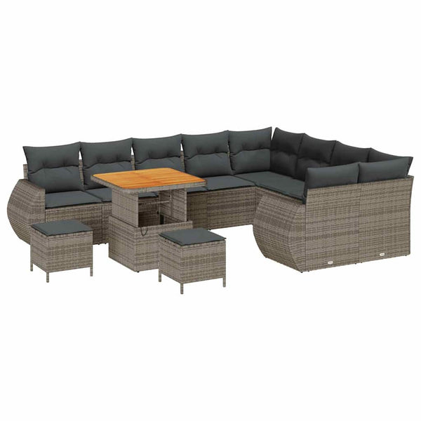 Gartensofa Set Grau Poly Rattan mit Kissen
