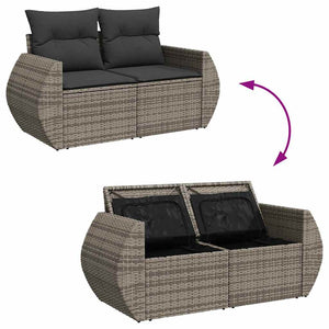Gartensofa Set Grau Poly Rattan mit Kissen