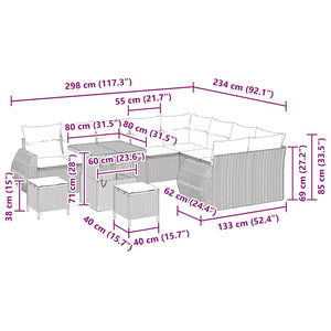 Gartensofa Set Grau Poly Rattan mit Kissen