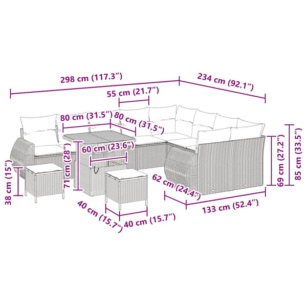 Gartensofa Set Grau Poly Rattan mit Kissen
