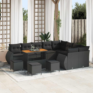 Gartensofa Set Schwarz Poly Rattan 13-teilig