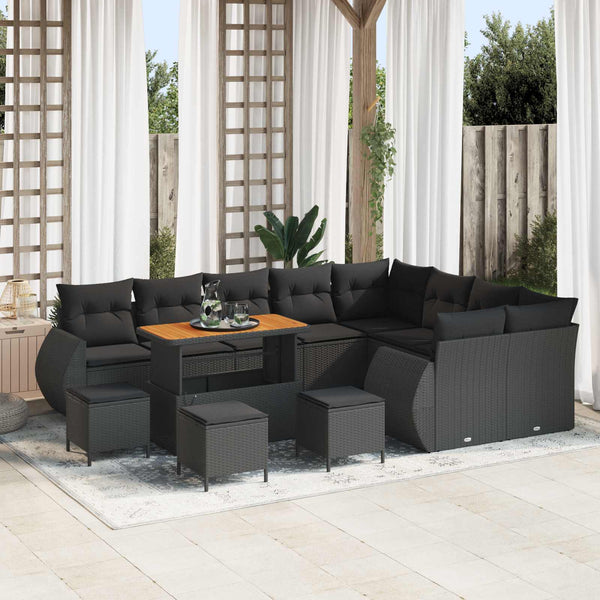 Gartensofa Set Schwarz Poly Rattan 13-teilig