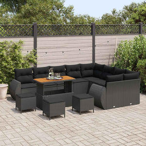 Gartensofa Set Schwarz Poly Rattan 13-teilig