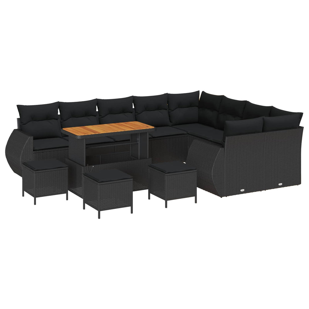 vidaXL Salon de jardin avec coussins 13 pcs Résine tressée Noir
