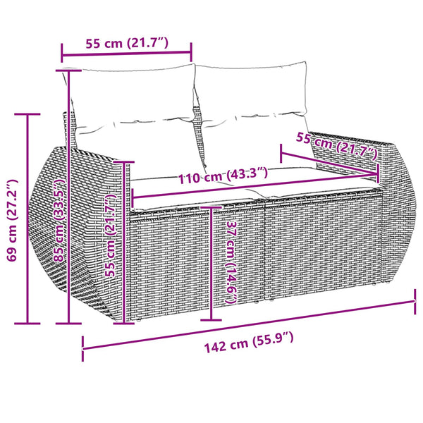 Gartensofa Set Schwarz Poly Rattan 13-teilig