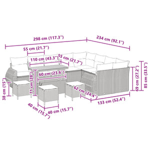Gartensofa Set Schwarz Poly Rattan 13-teilig