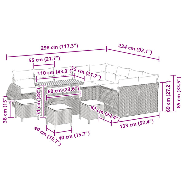Gartensofa Set Schwarz Poly Rattan 13-teilig