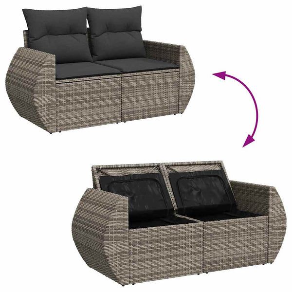 Garten Sofa Set Grau mit Kissen & Stauraum