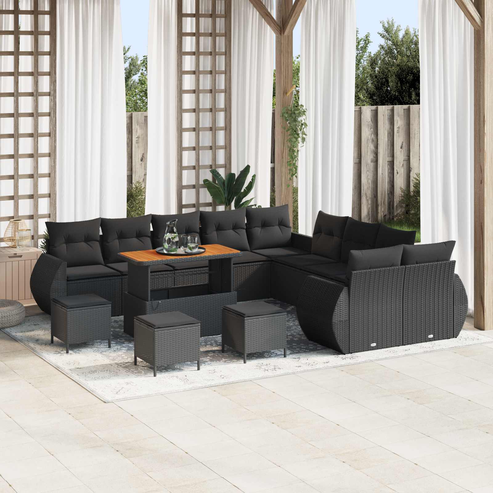 vidaXL Ensemble de canapés de jardin avec coussins et rangements 14 pcs Noir