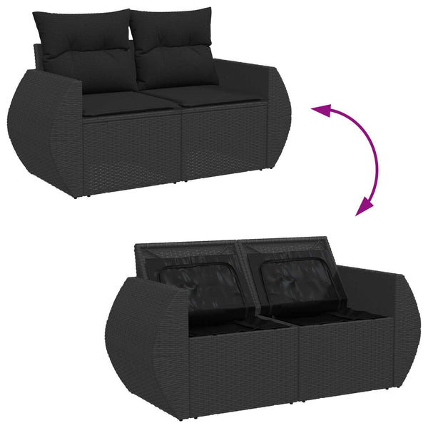 vidaXL Ensemble de canapés de jardin avec coussins et rangements 14 pcs Noir