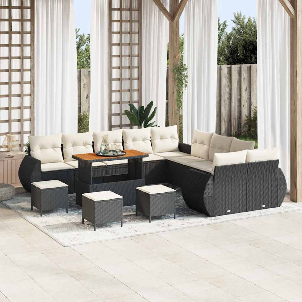 Garten Sofa Set Schwarz Creme 14-teilig