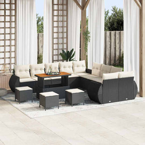 Garten Sofa Set Schwarz Creme 14-teilig