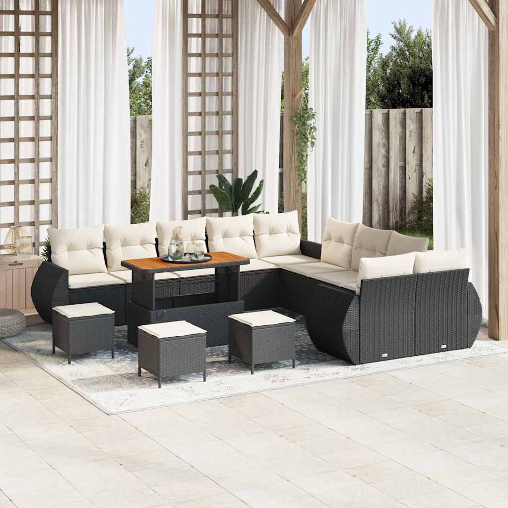 Garten Sofa Set Schwarz Creme 14-teilig