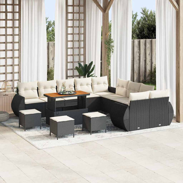 Garten Sofa Set Schwarz Creme 14-teilig