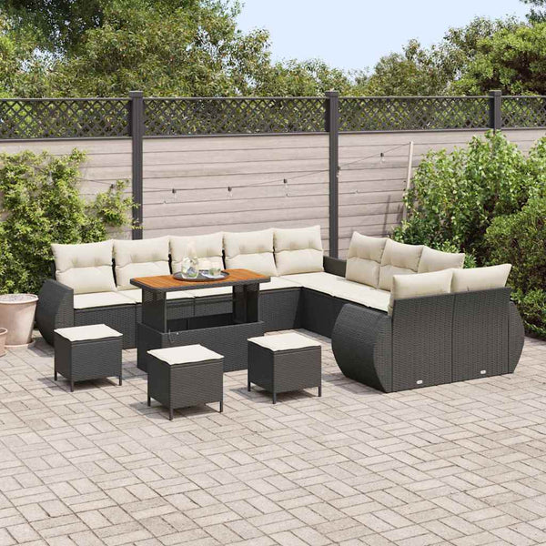 Garten Sofa Set Schwarz Creme 14-teilig