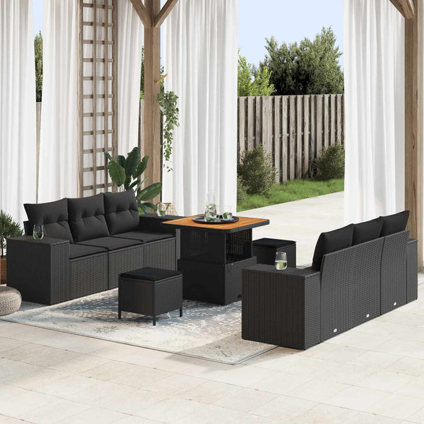 Gartensofa Set Schwarz Poly Rattan mit Kissen