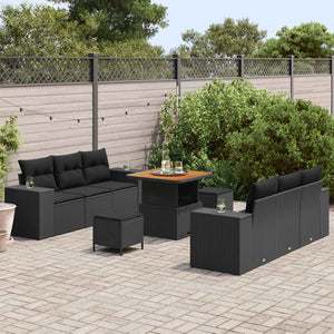 Gartensofa Set Schwarz Poly Rattan mit Kissen