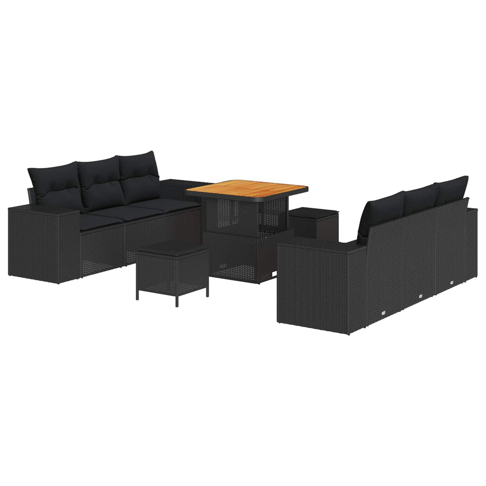 vidaXL Salon de jardin avec coussins Noir 221 x 204 x 85 cm Résine tressée