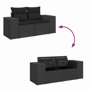 Gartensofa Set Schwarz Poly Rattan mit Kissen