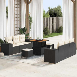 Gartensofa Set Schwarz Creme Poly Rattan