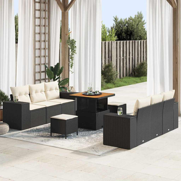 Gartensofa Set Schwarz Creme Poly Rattan