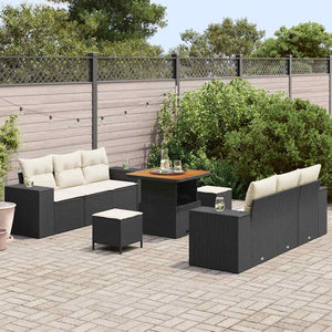 Gartensofa Set Schwarz Creme Poly Rattan