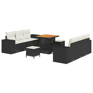 Gartensofa Set Schwarz Creme Poly Rattan