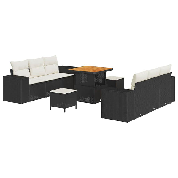Gartensofa Set Schwarz Creme Poly Rattan