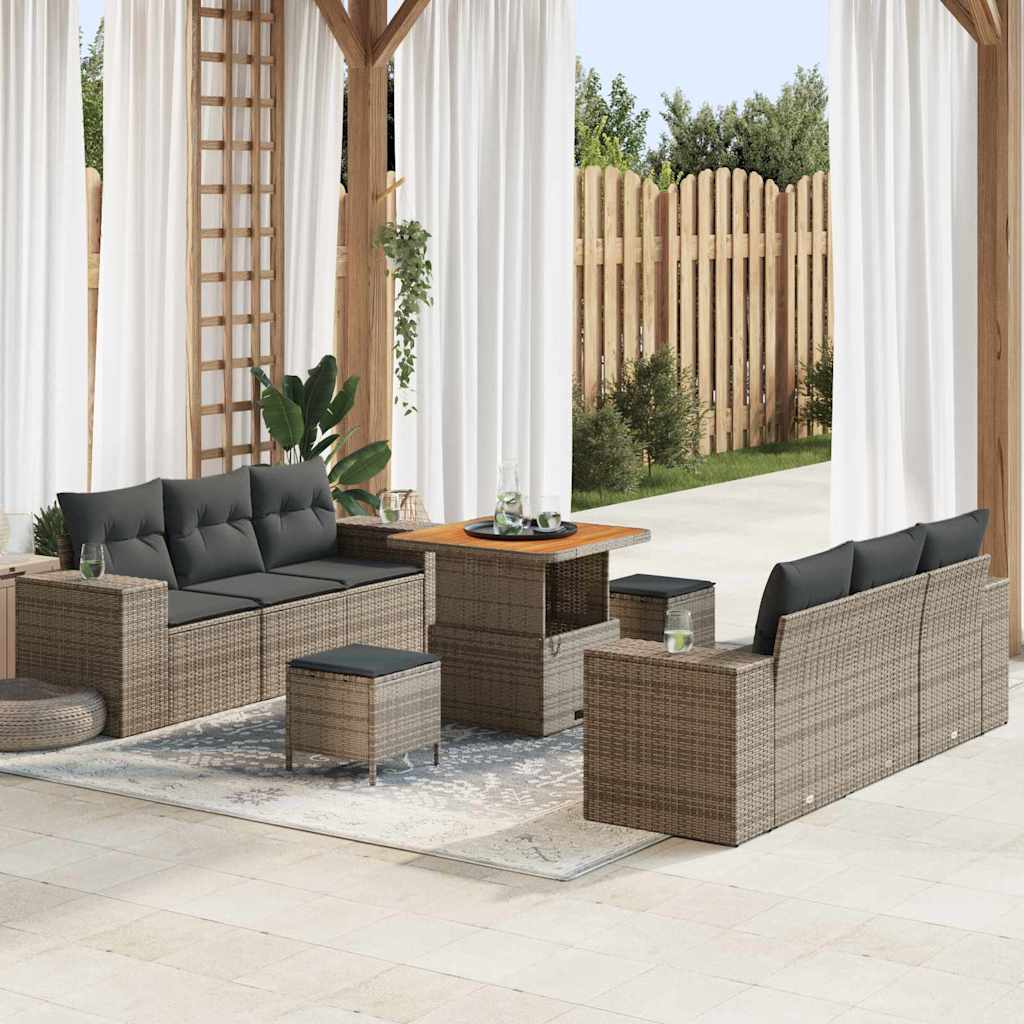 vidaXL Salon de jardin avec coussins Gris 221 x 204 x 85 cm Résine tressée