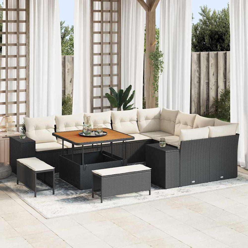 Garten Sofa Set Schwarz Creme 12-teilig